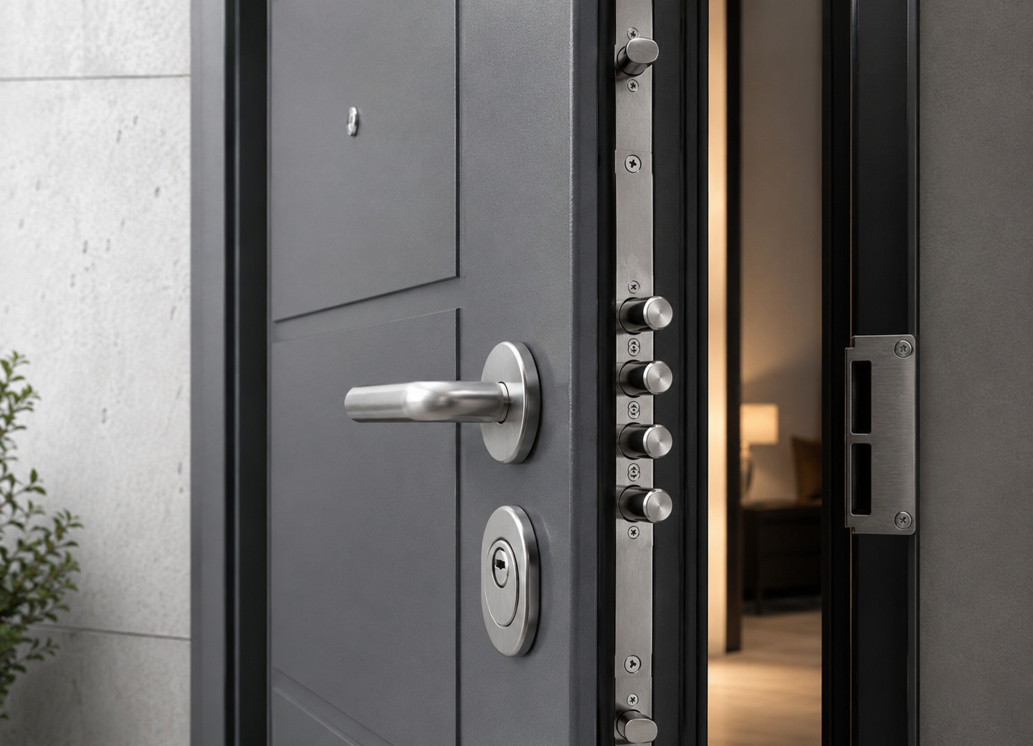 Détail d'une porte blindée avec serrure multipoints à Marseille